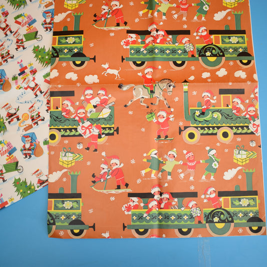 Vintage 1970s Christmas Gift Wrap Paper - Train / Music