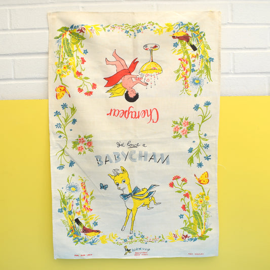 Vintage 1950s Cotton Tea Towel - Babycham / Cherapear
