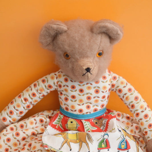 Vintage 1970s Teddy Bear In A Pretty Dress by Pineapple Retro