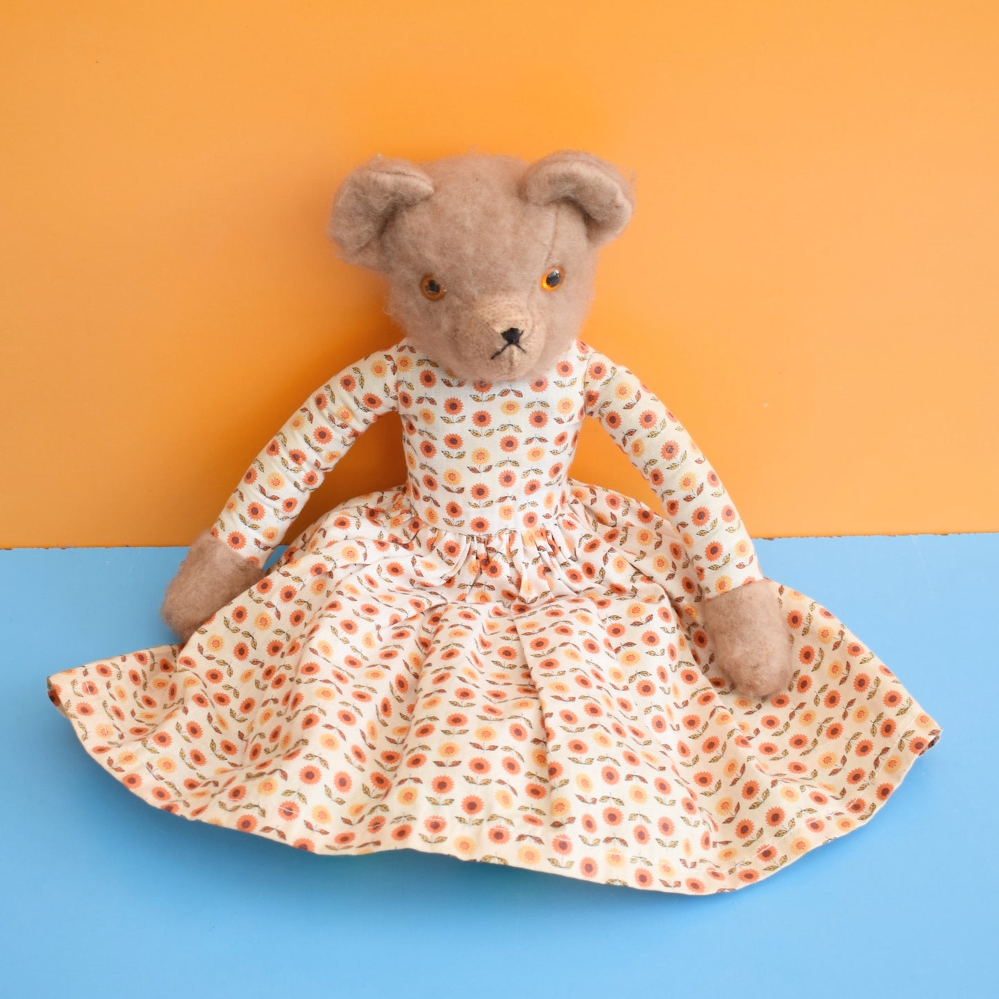 Vintage 1970s Teddy Bear In A Pretty Dress