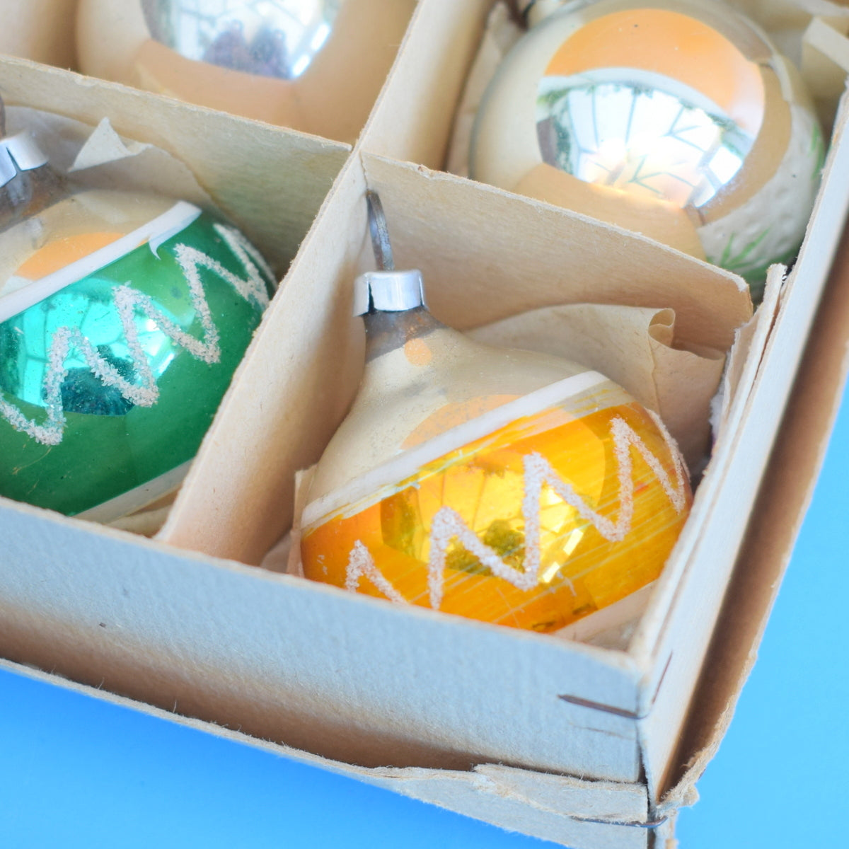 Vintage Mixed 1950s Small Glass Christmas Baubles - Boxed .