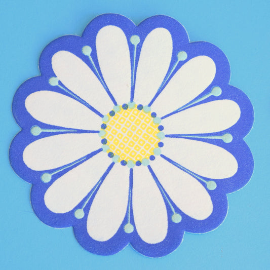 Vintage 1960s Card Coasters x8 - Daisies - Blue