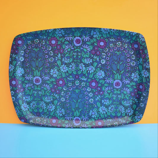 Vintage 1960s Thetford Large Tray - Pat Albeck - Daisy Chain - Flower Design, Purple & Blue by Vintage