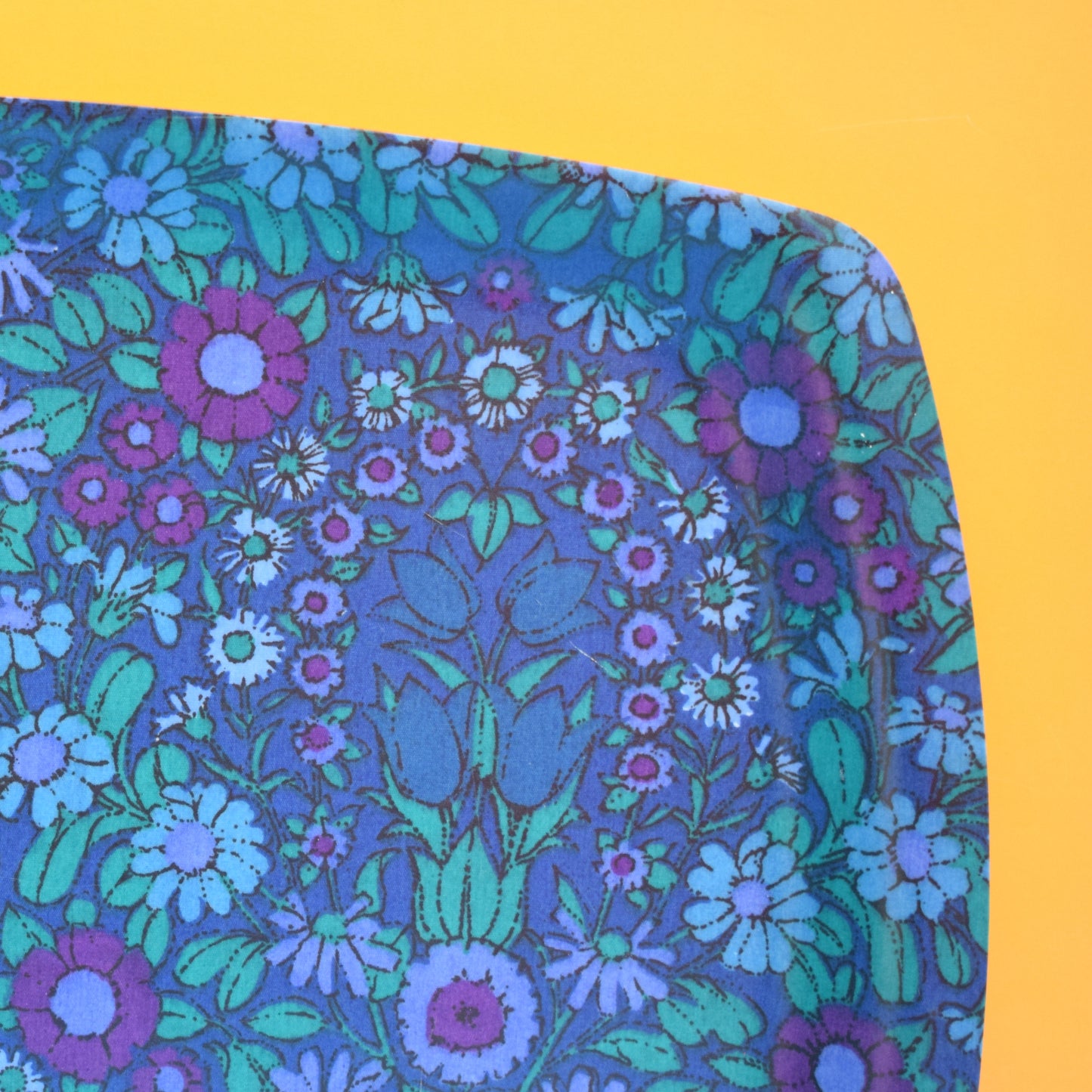 Vintage 1960s Thetford Large Tray - Pat Albeck - Daisy Chain - Flower Design, Purple & Blue