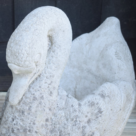 Vintage 1950s Concrete Swan Planters / Garden Ornaments - Kitsch & Heavy