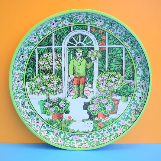 Vintage 1960s Tin Round Tray - Pat Albeck - Gardener