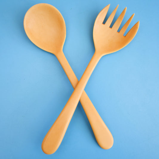 Vintage 1960s Plastic Salad Servers - Creamy Yellow by Vintage