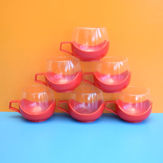 Vintage 1970s Glass / Plastic - Drink-Up Glasses - Red x 6 by Pineapple Retro