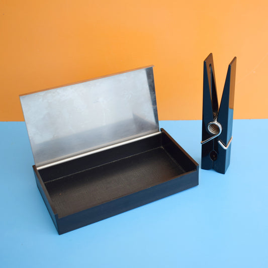 Vintage 1970s Giant Peg Letter Clip & Stainless Steel Box by Pineapple Retro