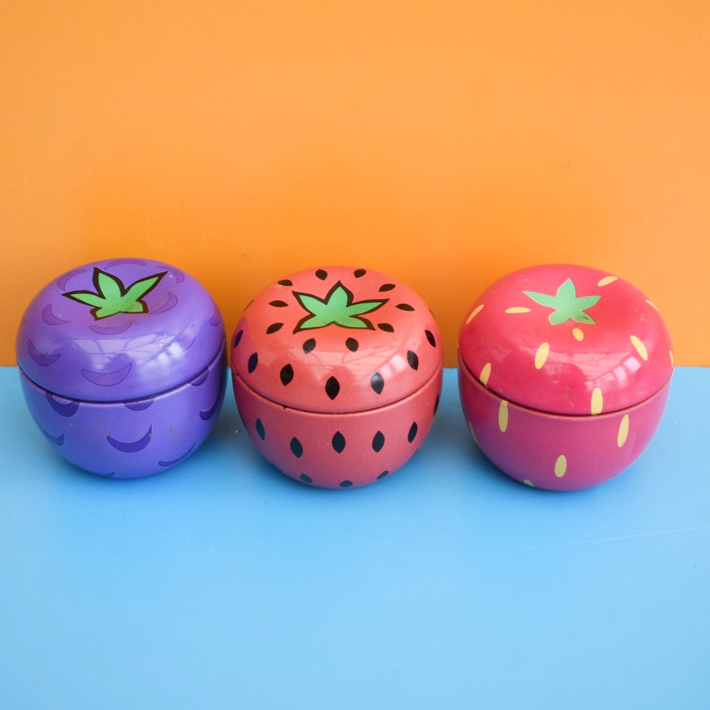 Vintage 1990s Metal Pots / Candles - Fruit