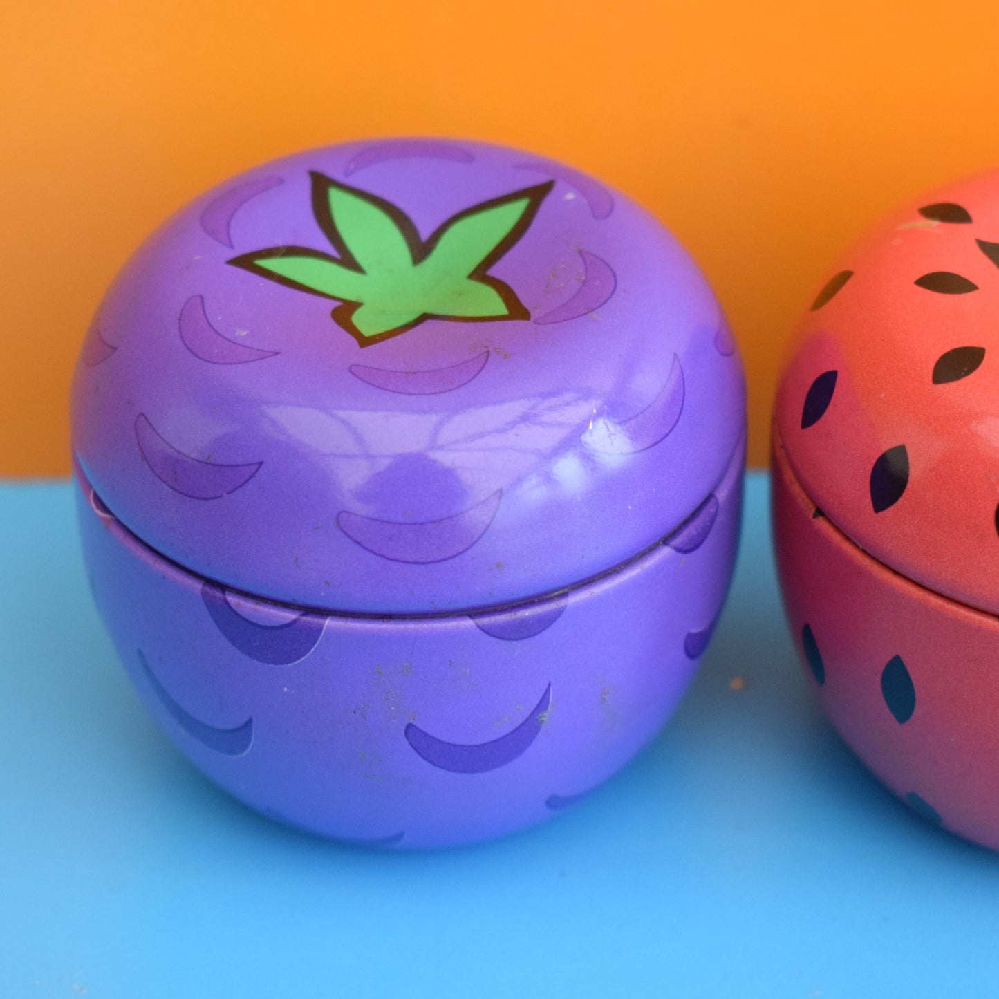 Vintage 1990s Metal Pots / Candles - Fruit