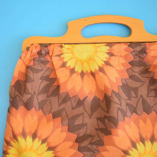 Vintage 1960s Handmade Knitting Bag / Storage Bag - Orange. Yellow & Brown