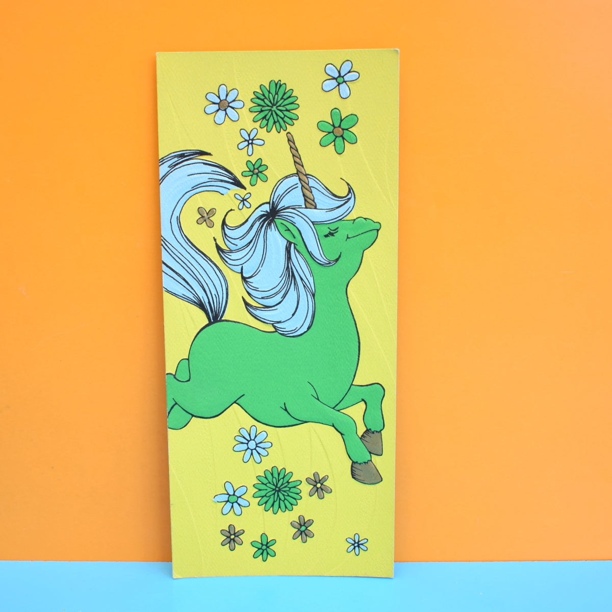 Vintage 1970s Greeting Card - American Unicorn, Green & Blue