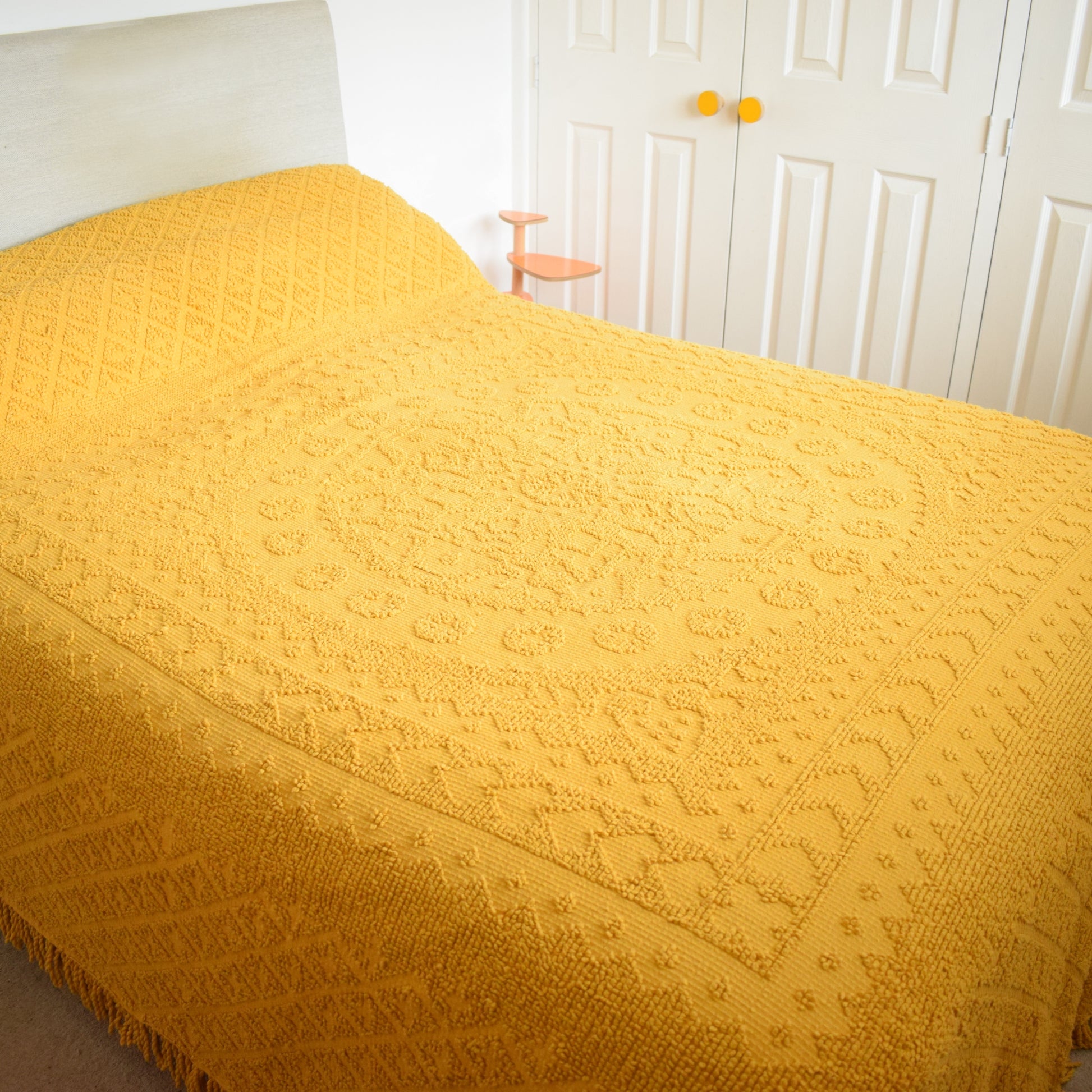 Vintage 1960s Candlewick Bedspread - Mustard by Vintage