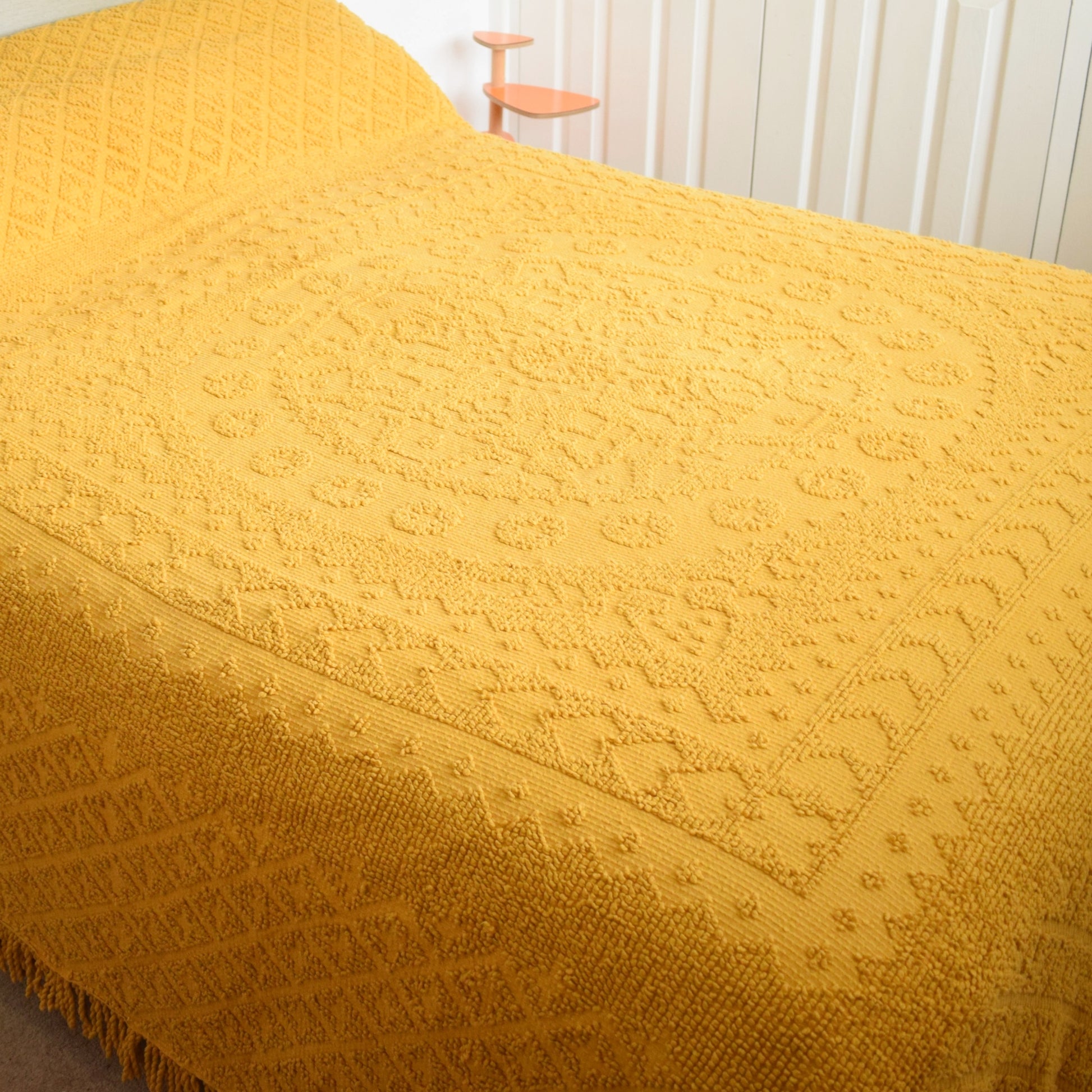 Vintage 1960s Candlewick Bedspread - Mustard by Vintage