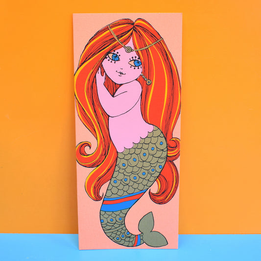 Vintage 1970s Greeting Card - American Mermaid, Pink & Gold