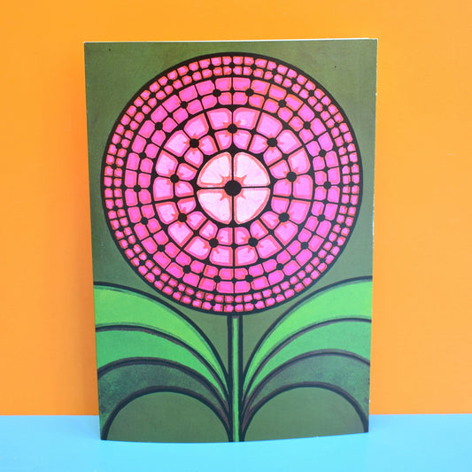 Vintage 1970s Greeting Card - by Paolo Romanelli - Dahlia, Pink & Green
