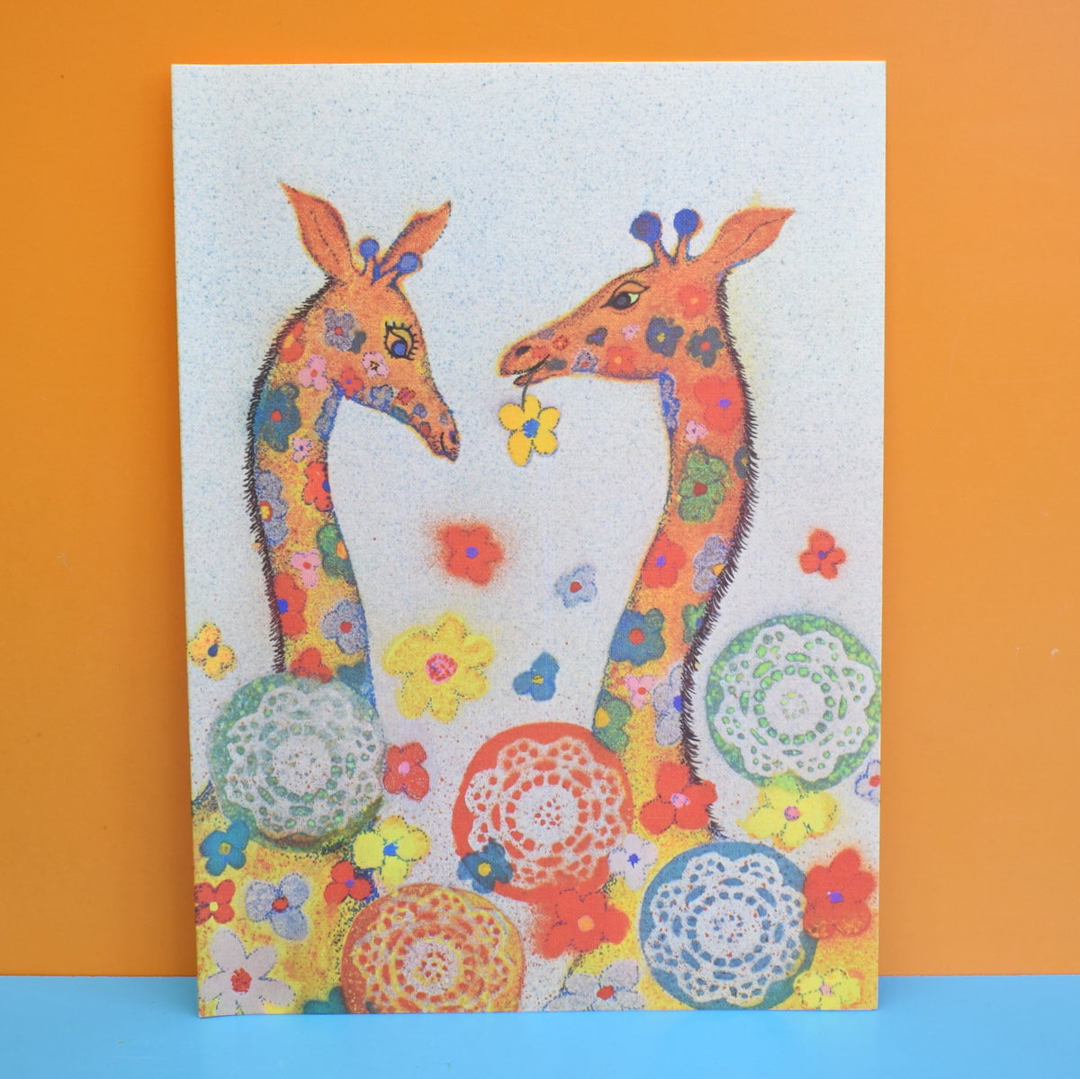 Vintage 1970s Large Greeting Card - by Andy Gage - Floral Giraffes