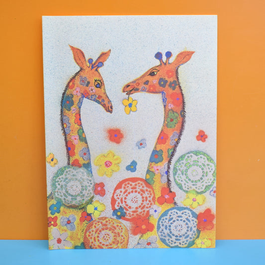 Vintage 1970s Large Greeting Card - by Andy Gage - Floral Giraffes