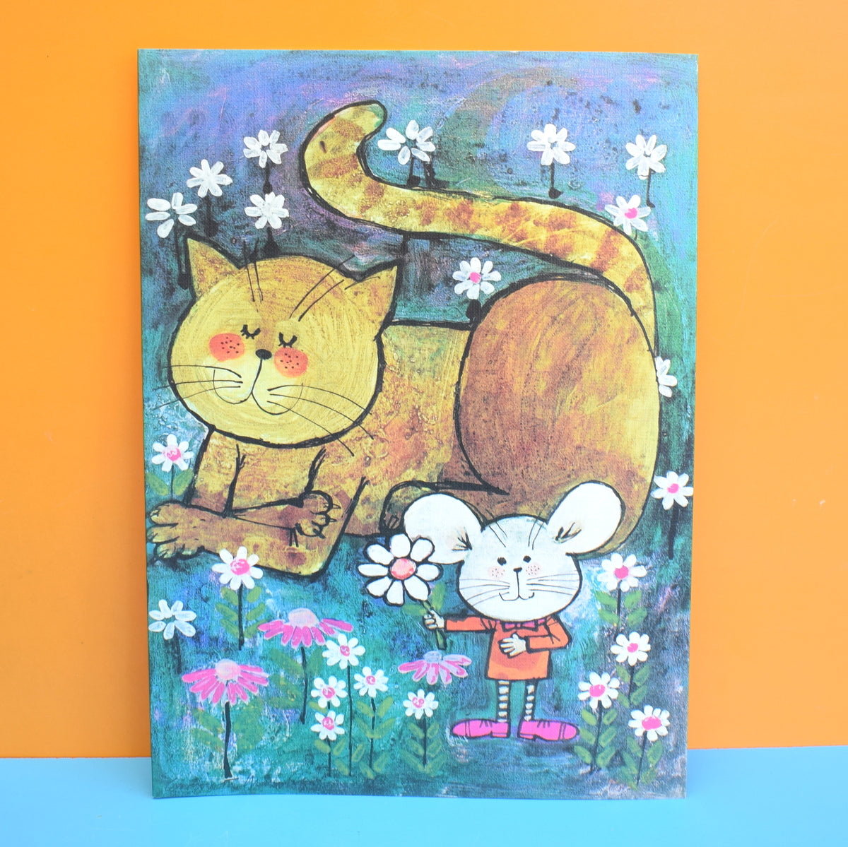 Vintage 1970s Large Greeting Card - by Gwyneth Mamlok - Cat & Mouse
