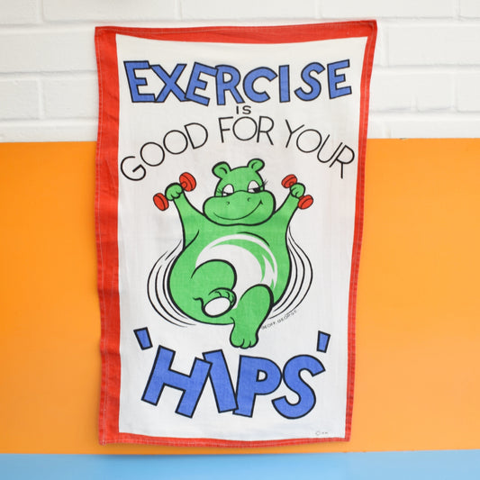 Vintage 1980 Cotton Tea Towel - Hippo Diet by Pineapple Retro