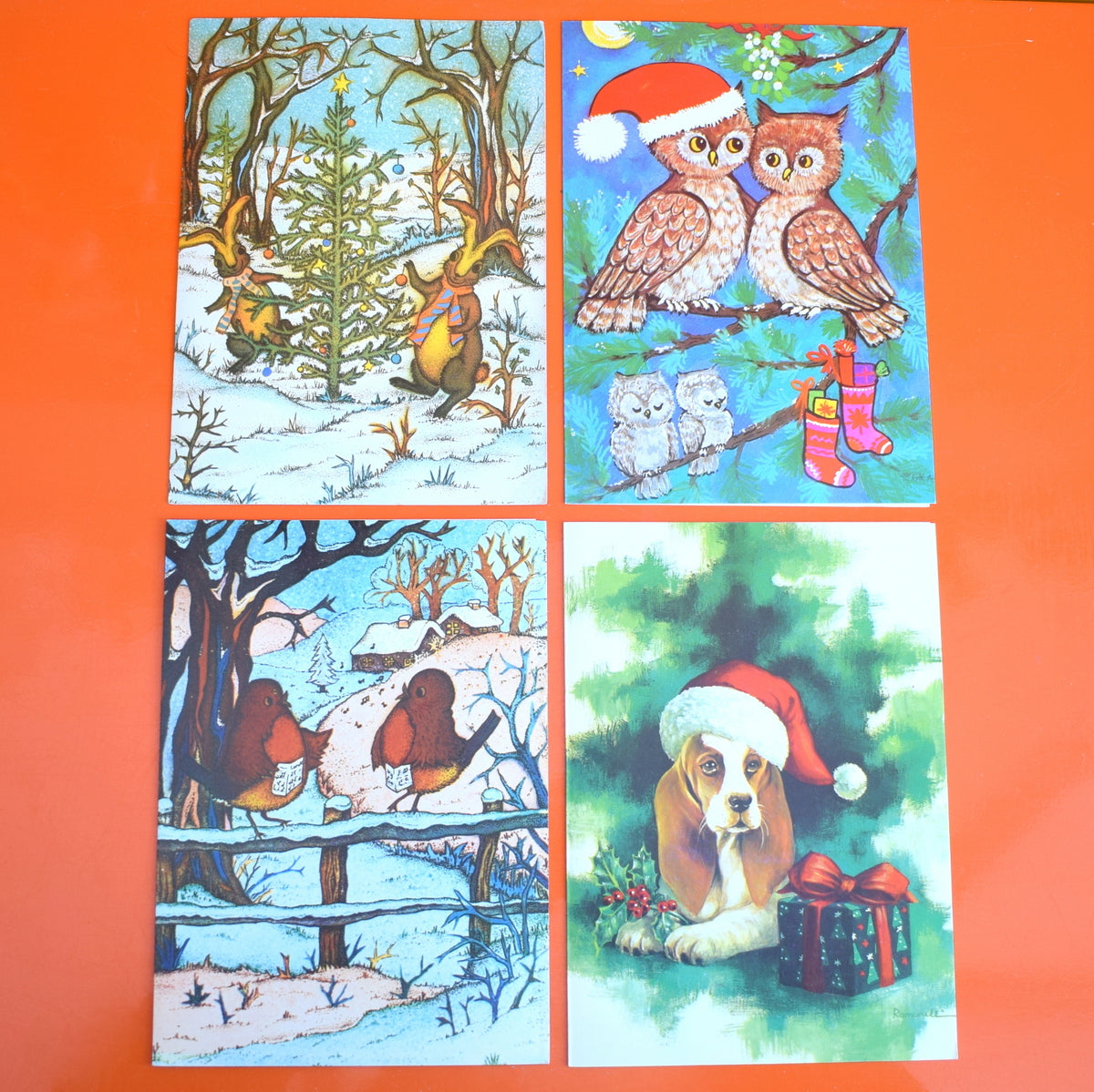 Vintage 1970s French Christmas Greeting Card - Choice of 4 (Animal Themes)