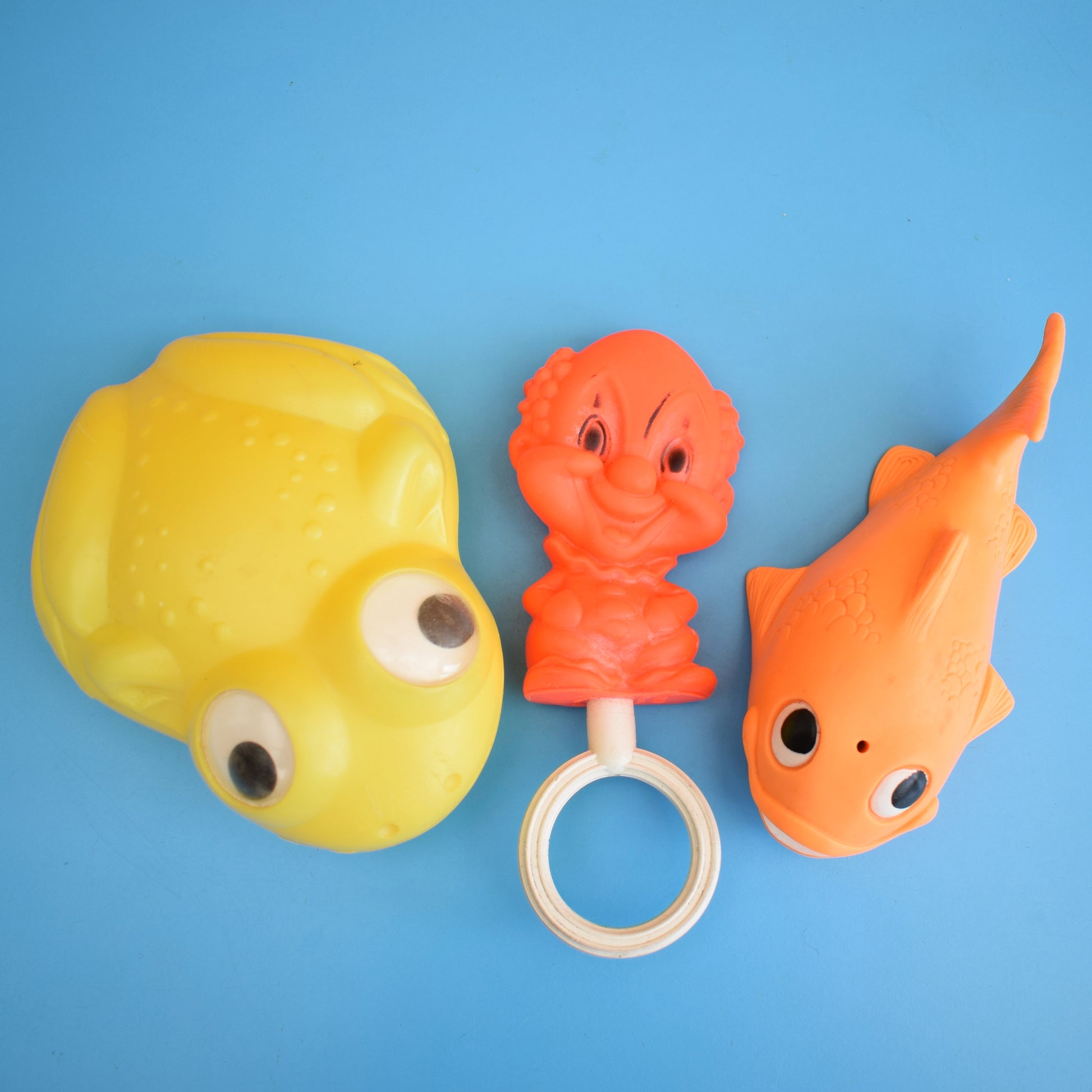 Vintage 1970s Various Plastic Toys - Fish/ Frog / Clown by Pineapple Retro
