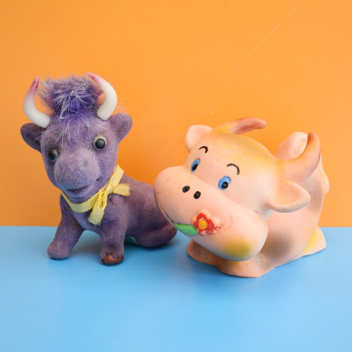 Vintage 1970s Kitsch Flocked / Rubber Cow / Bull by Pineapple Retro