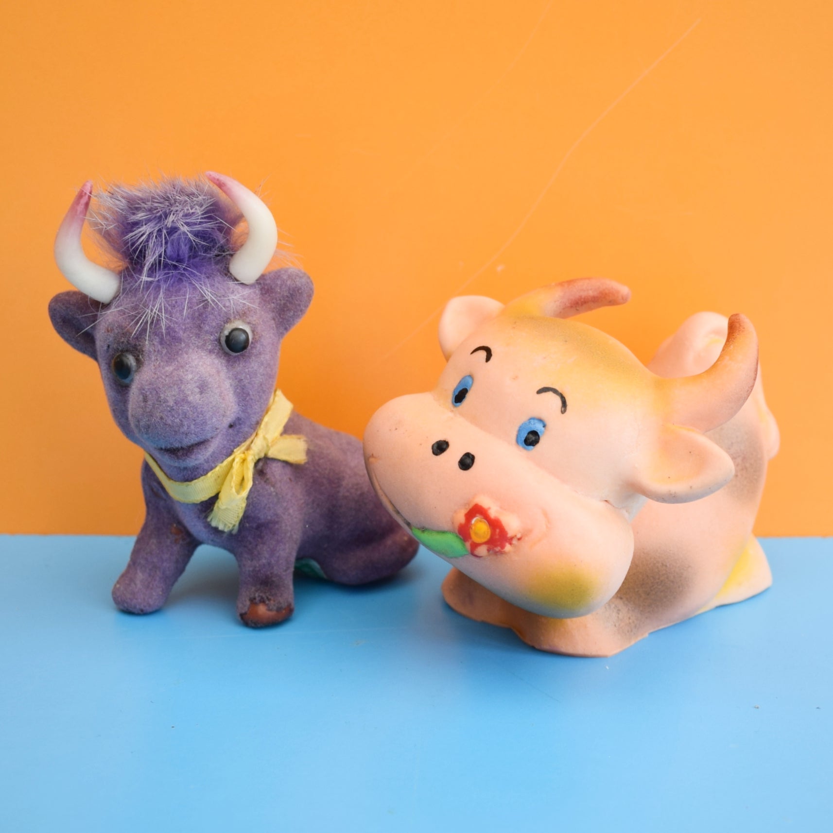 Vintage 1970s Kitsch Flocked / Rubber Cow / Bull by Pineapple Retro