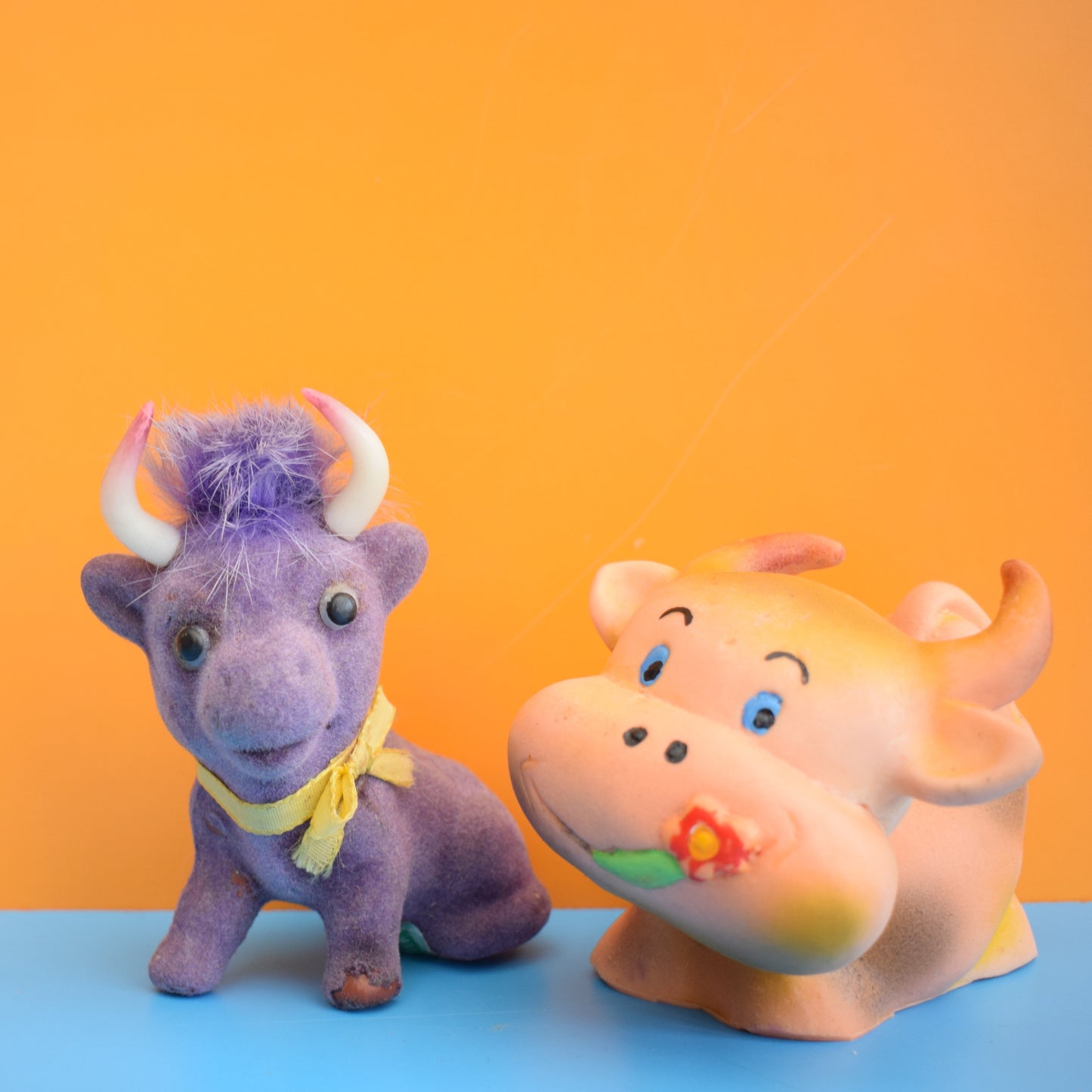 Vintage 1970s Kitsch Flocked / Rubber Cow / Bull by Pineapple Retro