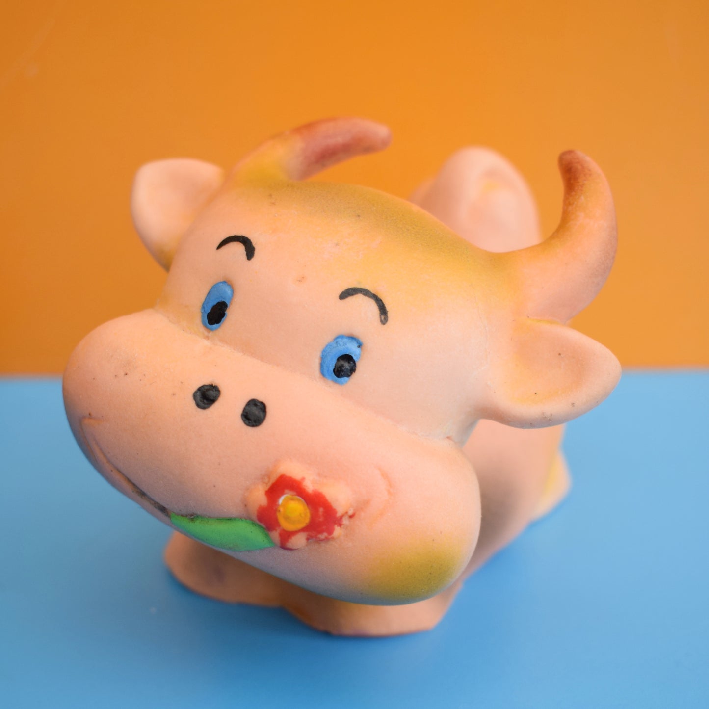Vintage 1970s Kitsch Flocked / Rubber Cow / Bull by Pineapple Retro