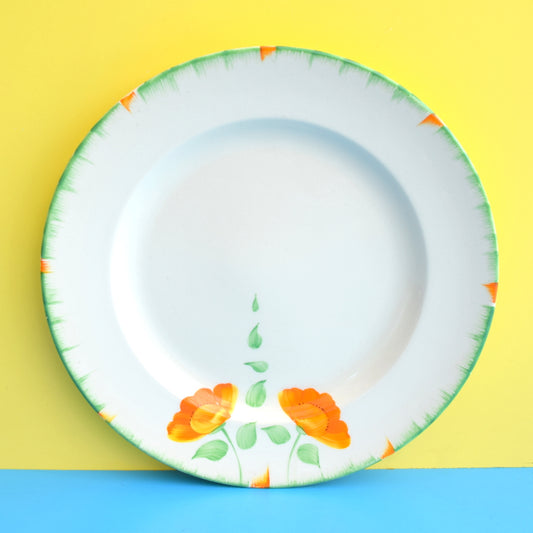Vintage 1930s Hand Painted Flower Dinner Plates x4 - Orange & Green