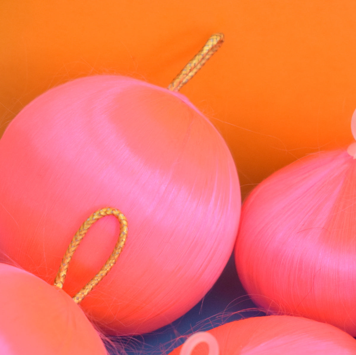 Vintage 1970s Satin Christmas Baubles / Decorations - Neon Pink