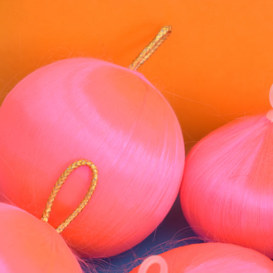 Vintage 1970s Satin Christmas Baubles / Decorations - Neon Pink by Pineapple Retro