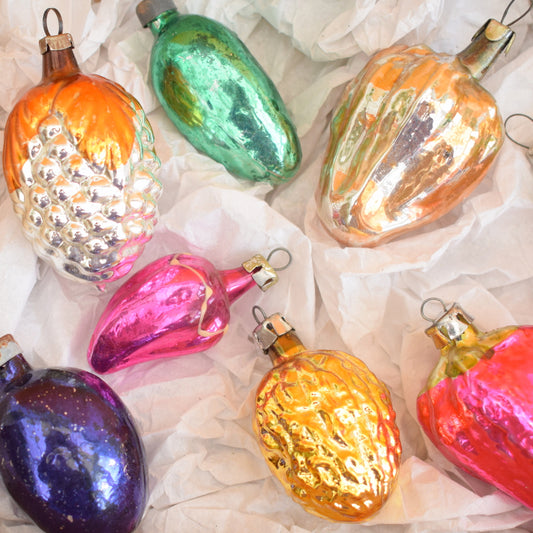 Vintage 1950s Glass Russian Christmas Decorations - Vegetables .