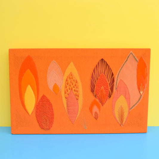 Vintage 1960s Embroidered / Collage Picture - Flames - Red, Orange & Yellow