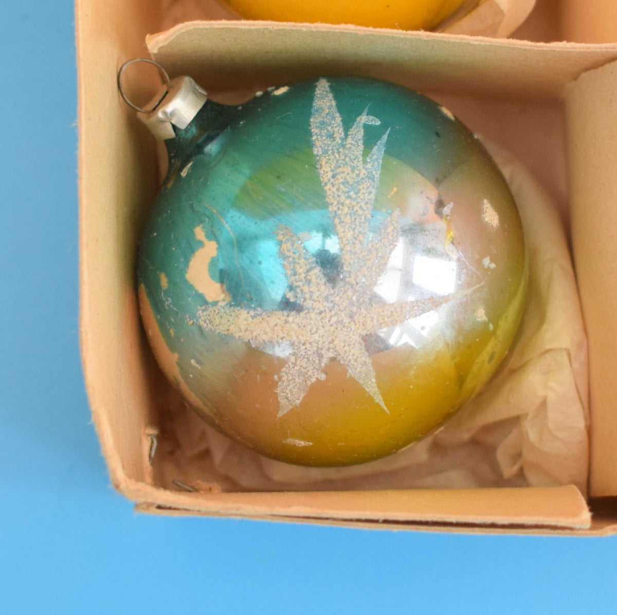 Vintage 1950s Glass Christmas Bauble / Decorations - Yellow / Blue