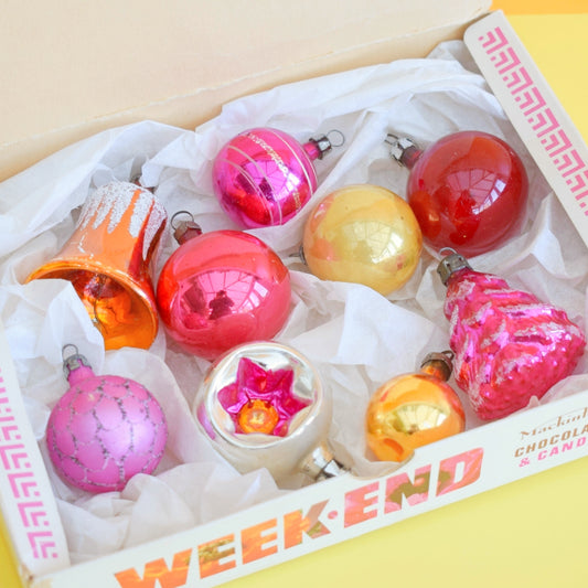 Vintage 1960s Glass Christmas Decorations - Pink