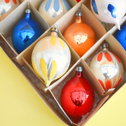 Vintage 1960s Glass Christmas Baubles - 12 Drops