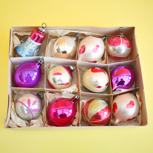 Vintage 1960s Glass Christmas Decs - 12 Mix