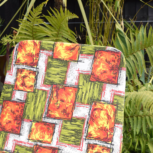 Vintage 1960s Garden Sun Lounger - Orange & Green Square Pattern