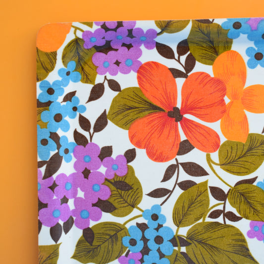 Vintage 1960s Flower Power Mallod Tray - Blue / Orange by Vintage