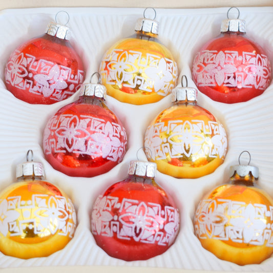 Vintage 1970s Glass Baubles - Gold & Red