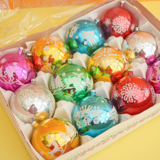 Vintage 1970s Christmas Baubles - Shatterproof 12