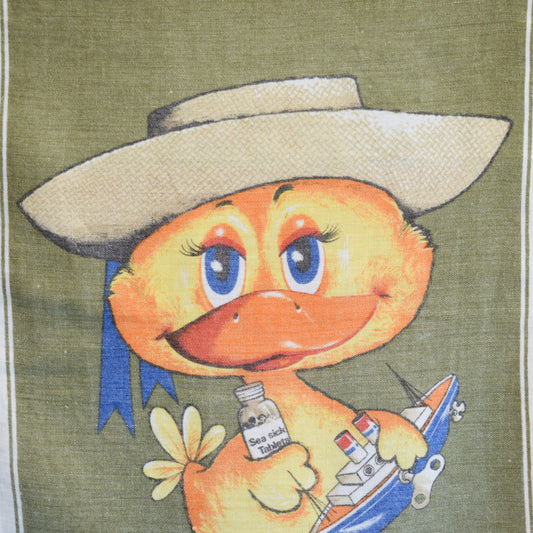 Vintage 1970s Tea Towel - Duck & Boat by Vintage