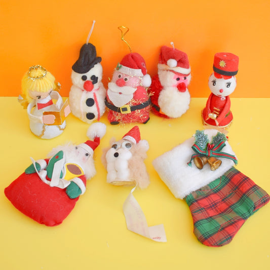 Vintage 1970s Kitsch Christmas Decorations x8