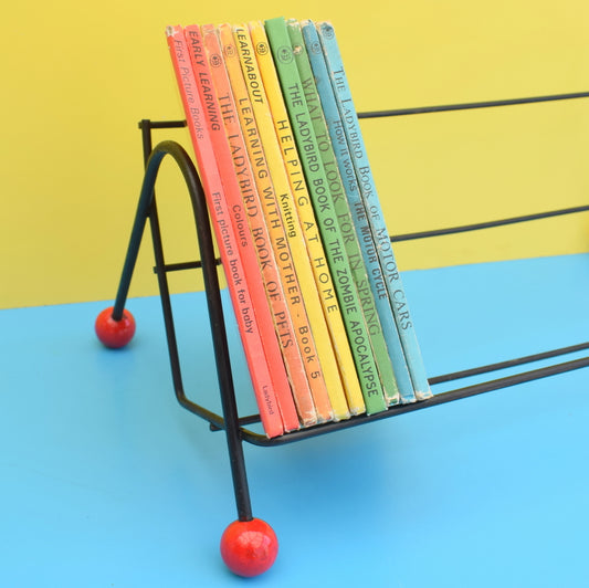 Vintage 1950s Atomic Ball Book Rack - Red & Black