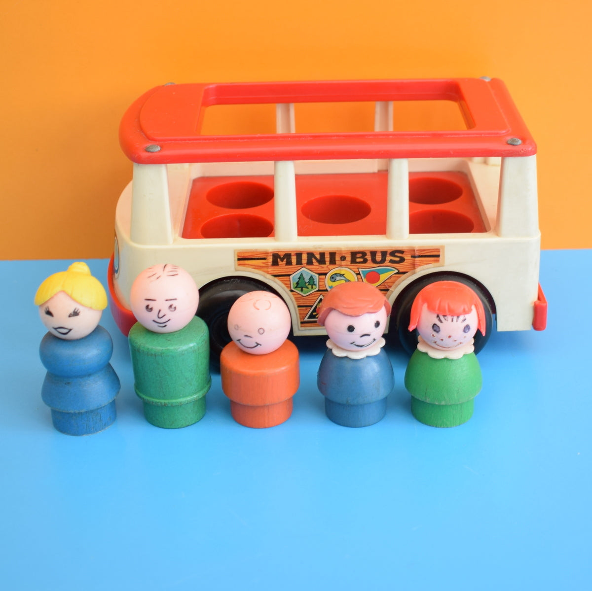 Vintage 1960s Plastic Fisher Price Mini Bus - Wooden People