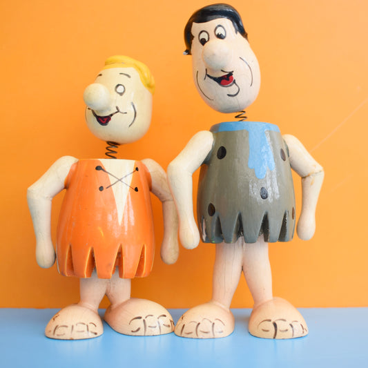 Vintage 1960s Wooden Barney & Fred Flintstone Figures by Pineapple Retro