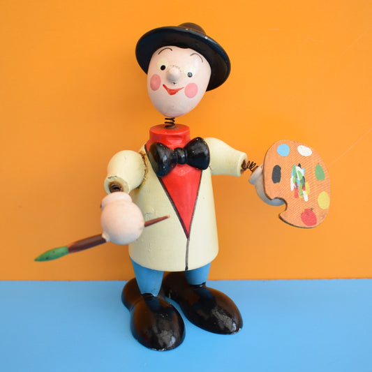 Vintage 1960s Wooden Sprung Head Artist Figure by Pineapple Retro